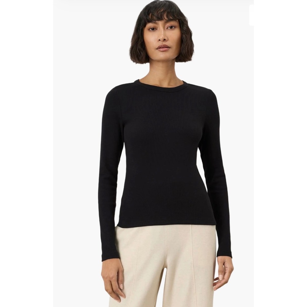 PACT Perfect Rib Crewneck Layering Long Sleeve Tee Black Medium Organic Cotton
